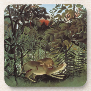 Hungry Lion by Henri Rousseau, Vintage Wild Animal Coaster