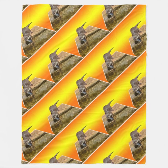 Hungry Otter Eating Fish, Large Fleece Blanket. Blanket (Front)