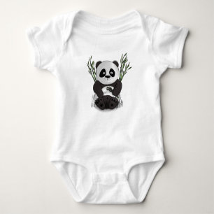 Hungry panda hand drawn illustration baby bodysuit