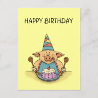 hungry piggy happy birthday postcard