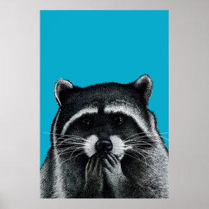 Hungry Racoon on blue Poster