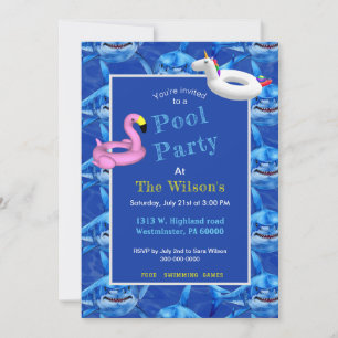 Hungry Shark Pool Party  Invitation