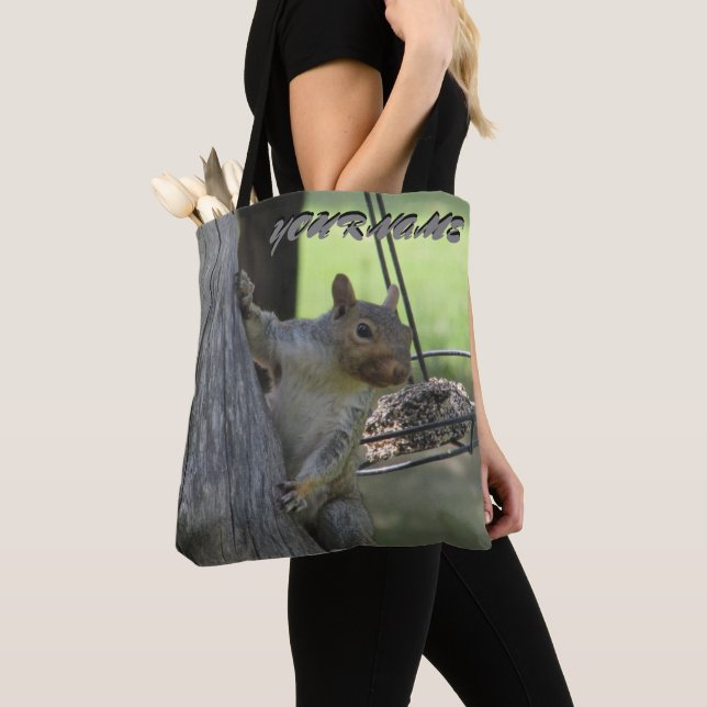 Hungry Squirrel two sided your name Tote Bag (Close Up)