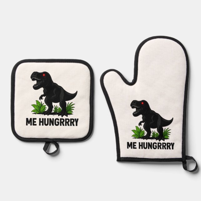 Hungry T-Rexx Oven Mitt & Pot Holder Set (Front)