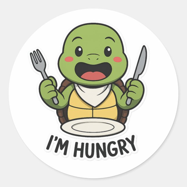 Hungry turtle classic round sticker (Front)
