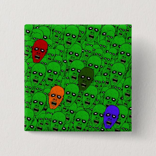 Hungry Undead Zombie Heads 15 Cm Square Badge (Front)