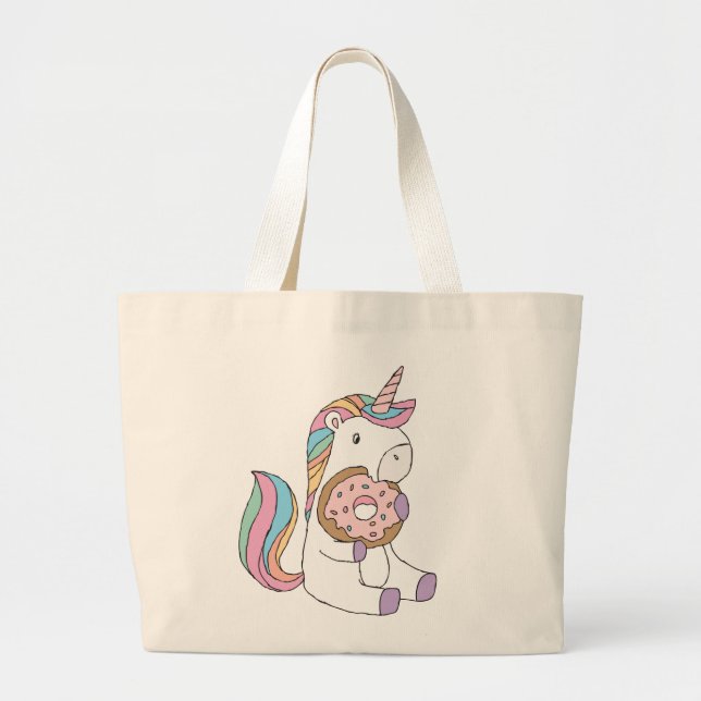 Hungry Unicorns Colourful Unicorn Art Cute Art  Large Tote Bag (Front)
