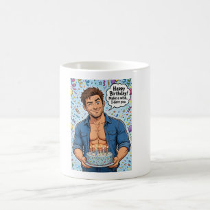 hunky muscle man birthday card coffee mug