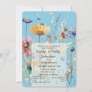'Hunny' Wildflower Boy Blue Baby Shower Invitation