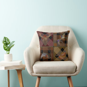 Hunt Club Plaid with Wildlife Game Cushion