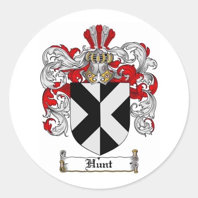 HUNT FAMILY CREST -  HUNT COAT OF ARMS CLASSIC ROUND STICKER (Front)