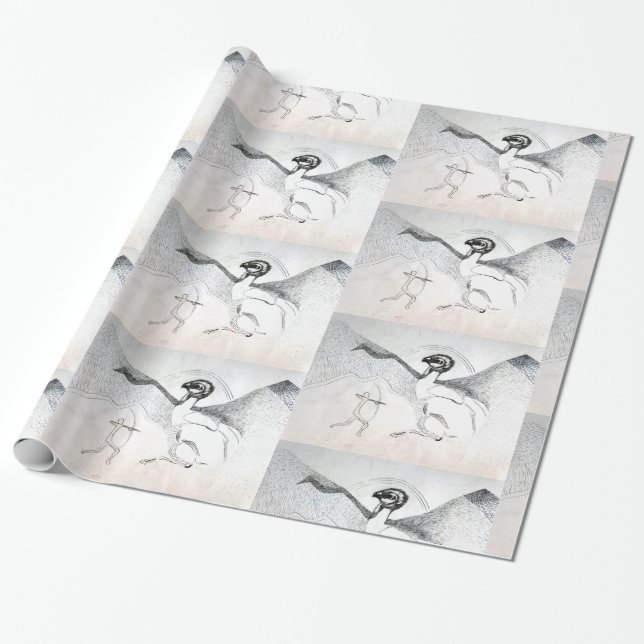 Hunt Graphuc Black White Drawing Wrapping Paper (Unrolled)