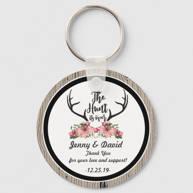 "Hunt is Over" Personalised Key Ring Wedding Favou (Front)