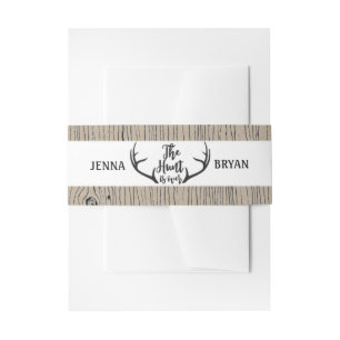 "Hunt is Over" Rustic Antler Barnwood Wedding Invitation Belly Band