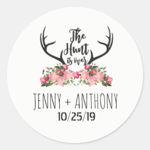 Hunt is Over Rustic Antler Floral Save Date Seal