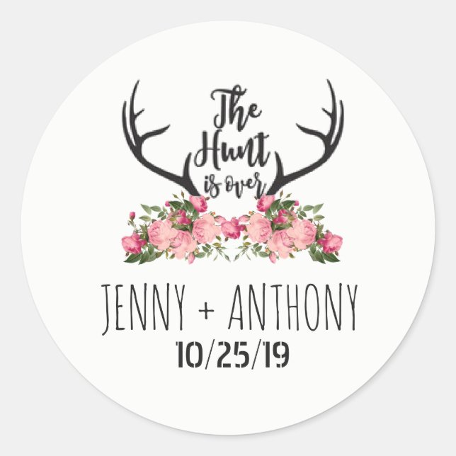 Hunt is Over Rustic Antler Floral Save Date Seal (Front)