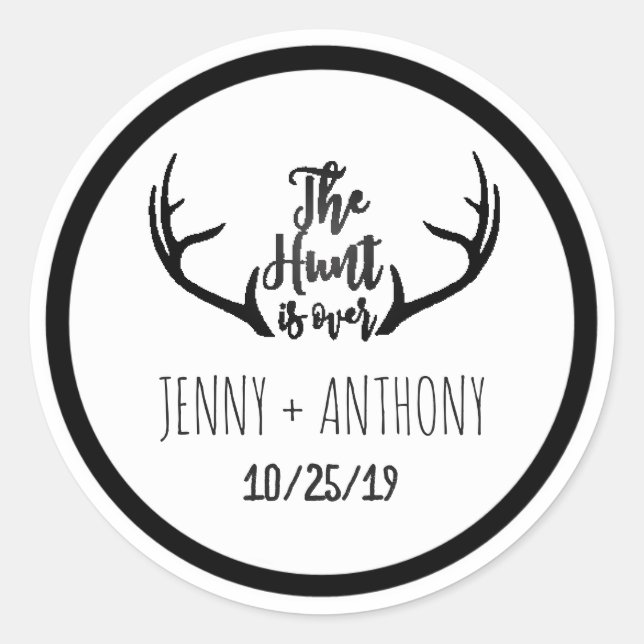 "Hunt is Over" Rustic Antler Save The Date Seal (Front)
