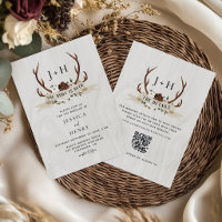 Hunt is Over Rustic Antlers QR Code Wedding