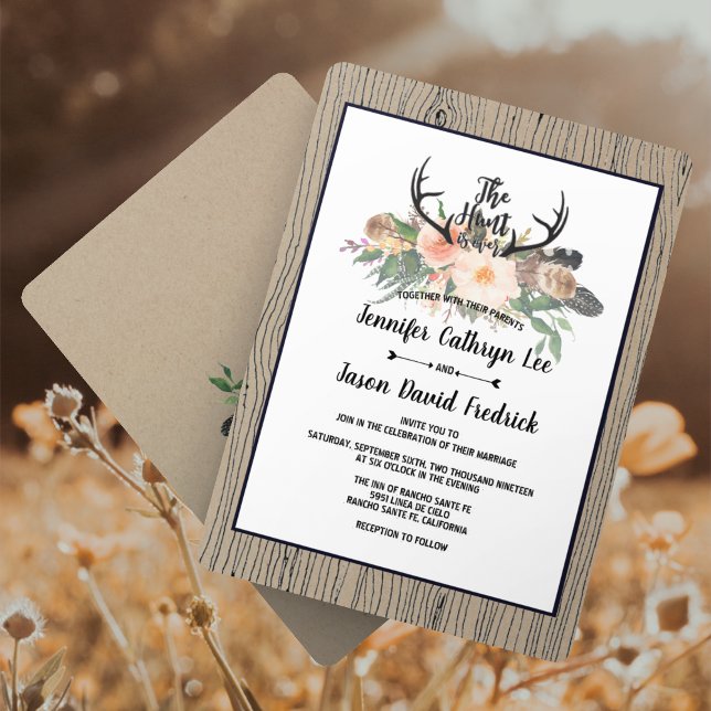 "Hunt is Over" Rustic Boho Floral Wedding Invitation (Creator Uploaded)