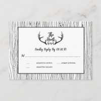 "Hunt is Over" Rustic Wood Antler Wedding RSVP