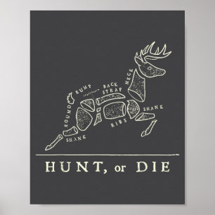 Hunt Or Die Funny Hunting Quote Deer Butcher Chart