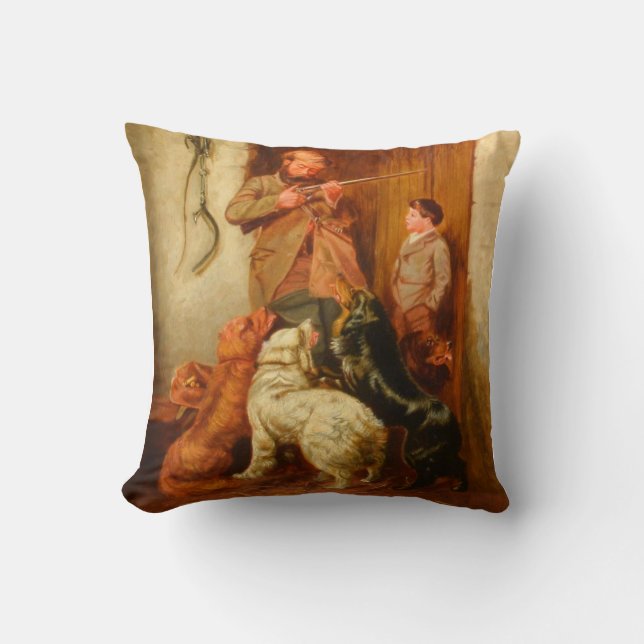 Hunter and Boy by Arthur Fitzwilliam Tait 1876 Cushion (Front)