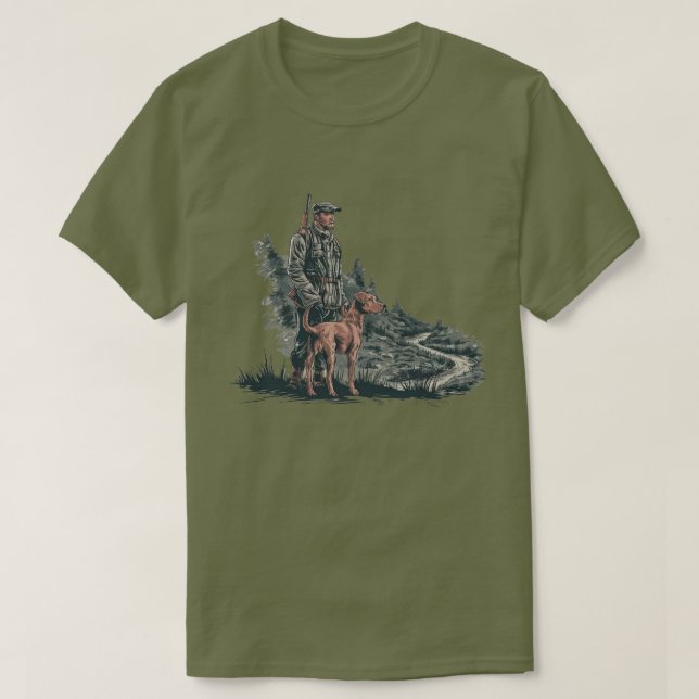 Hunter and Hunting Dog T-Shirt (Design Front)