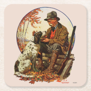 Hunter and Spaniel Square Paper Coaster
