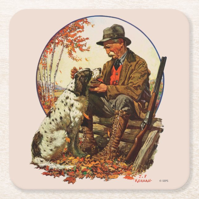 Hunter and Spaniel Square Paper Coaster (Front)