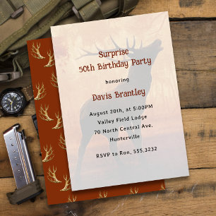 Hunter Antlers Deer Birthday Party Invitation