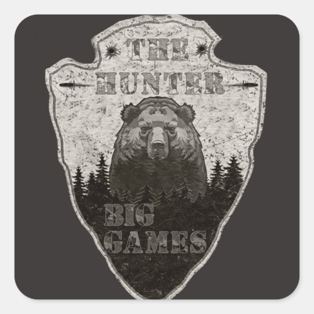 Hunter, big game, bear T-Shirt Trucker Hat Keychai Square Sticker (Front)