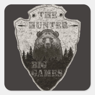 Hunter, big game, bear T-Shirt Trucker Hat Keychai Square Sticker