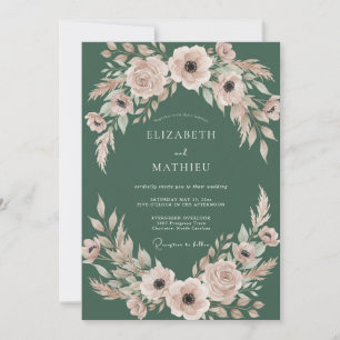 Hunter Blush Pink Leafy Wedding Invitation