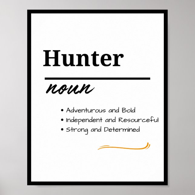 Hunter, Boy Personalised Name Definition Poster (Front)