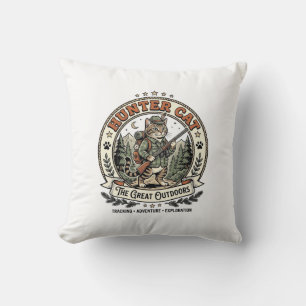 Hunter Cat Hunting Outdoorsman Cat Vintage Vector Cushion