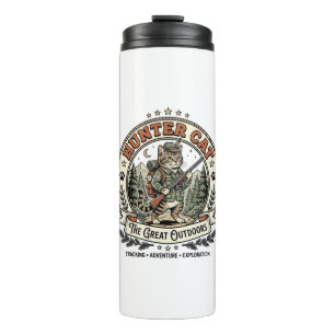 Hunter Cat Hunting Outdoorsman Cat Vintage Vector Thermal Tumbler