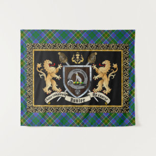 Hunter Clan Badge & Motto w/Lions  Tapestry