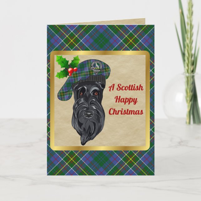 Hunter Clan Badge & Tartan Personalised Xmas Card (Front)