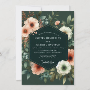 Hunter Coral Painterly Wedding Invitation