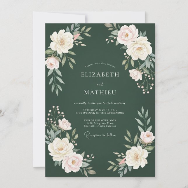 Hunter Cream Peony Wedding Invitation (Front)