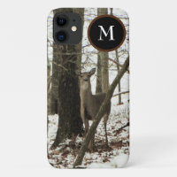 Hunter Deer in the snow with monogram Camo
