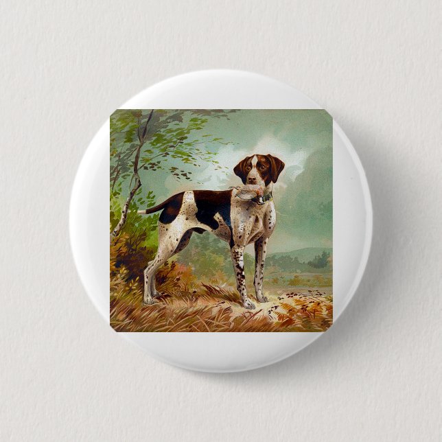 Hunter dog with bird in mouth 6 cm round badge (Front)