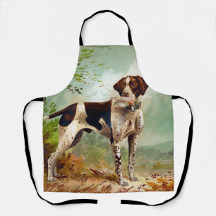 Hunter dog with bird in mouth apron
