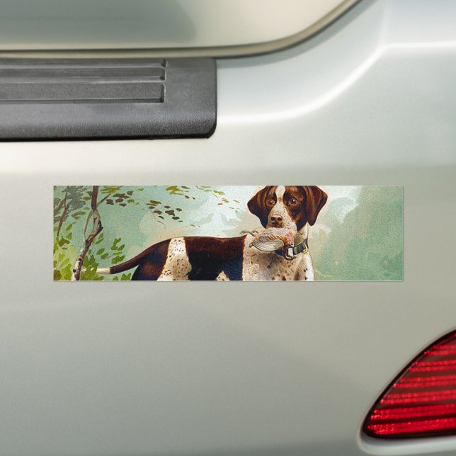 Hunter dog with bird in mouth bumper sticker (On Car)