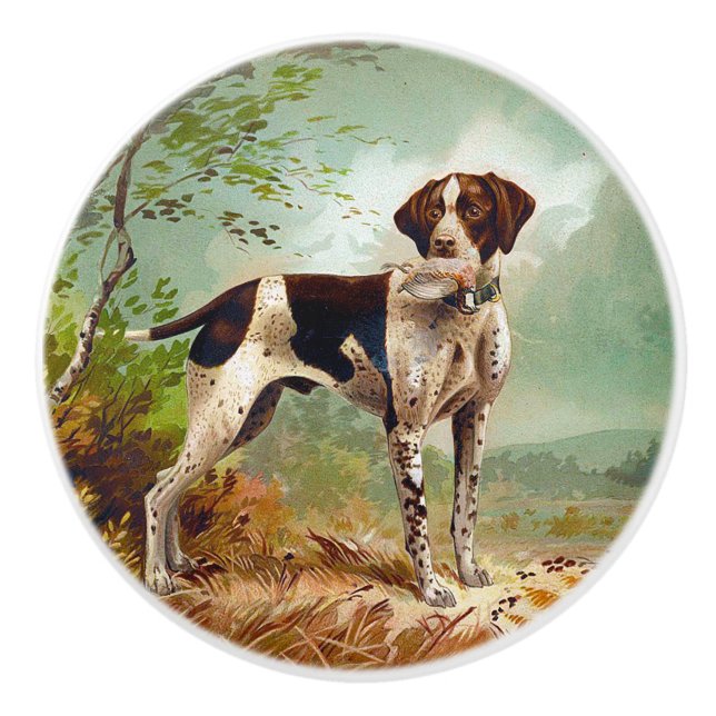 Hunter dog with bird in mouth ceramic knob (Front)