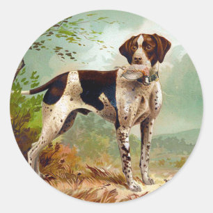 Hunter dog with bird in mouth classic round sticker