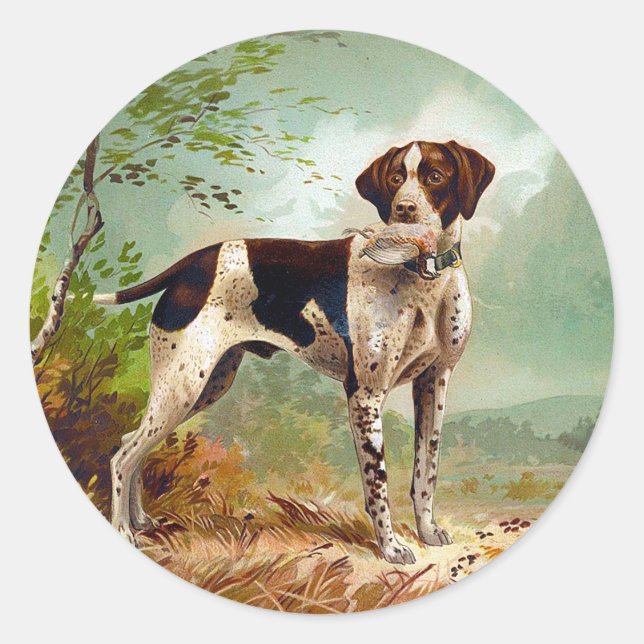 Hunter dog with bird in mouth classic round sticker (Front)