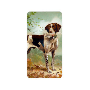 Hunter dog with bird in mouth label