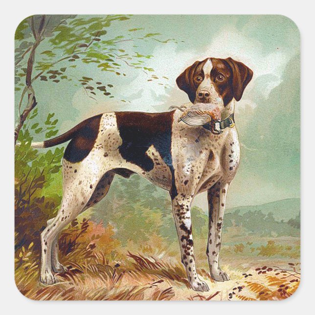 Hunter dog with bird in mouth square sticker (Front)