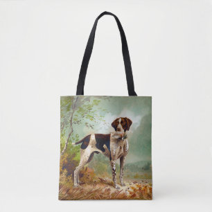 Hunter dog with bird in mouth tote bag